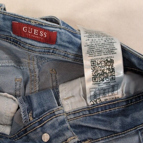 Guess Jeans Lightwash Blue Denim Rose Gold Overalls Distressed Women's 24 Pants - Picture 7 of 14